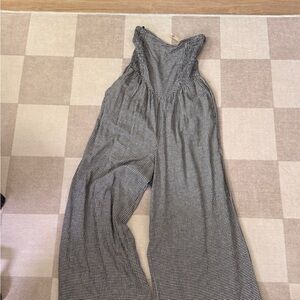 Aerie Strapless Wide-Leg Jumpsuit in Black & White Gingham